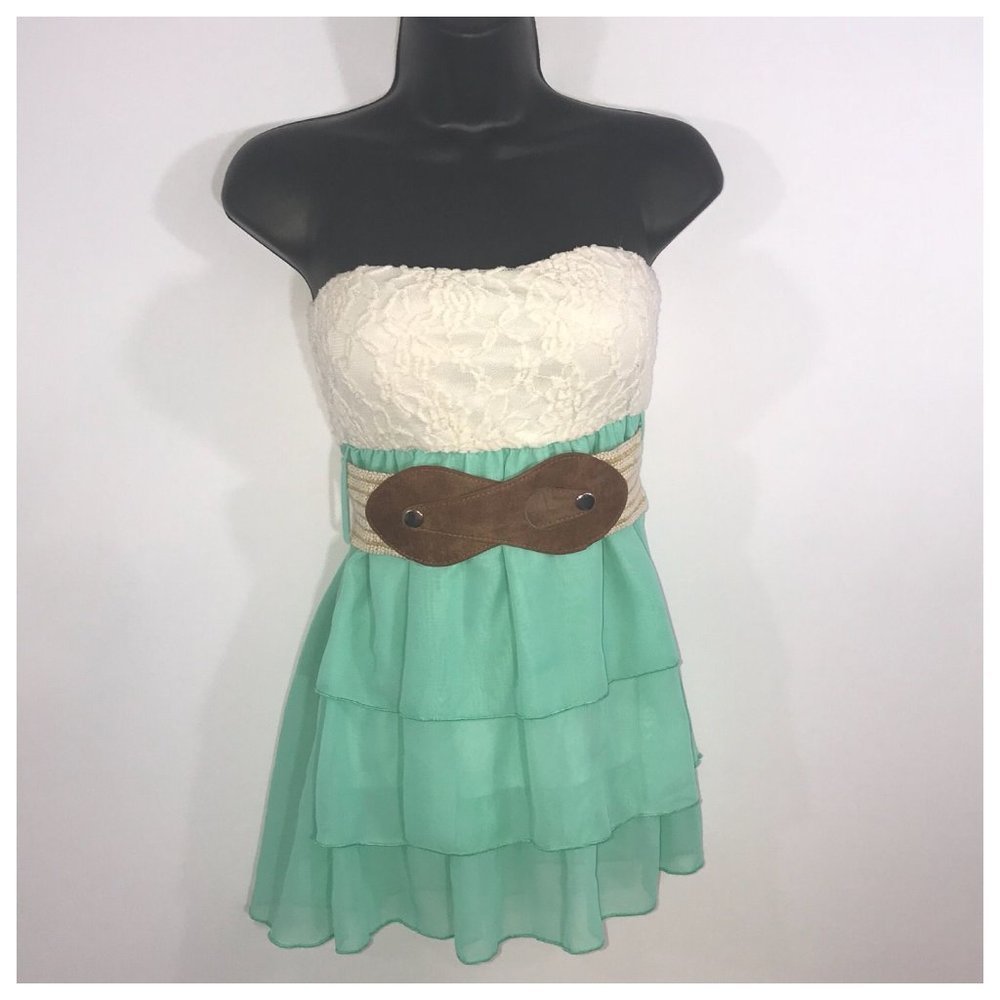 Mint Green & Cream Lace Top Blouse Small